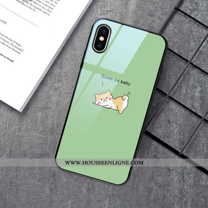 Coque iPhone X Charmant Fluide Doux Chiens Amoureux Étui Verre Protection Rose