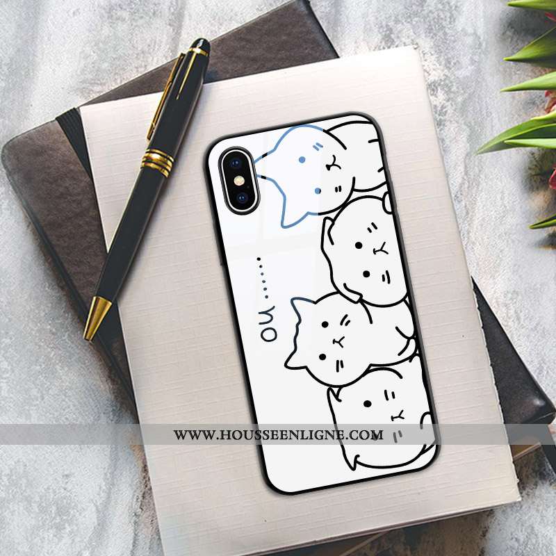 Coque iPhone X Créatif Dessin Animé Drôle Verre Téléphone Portable Chat Charmant Blanche