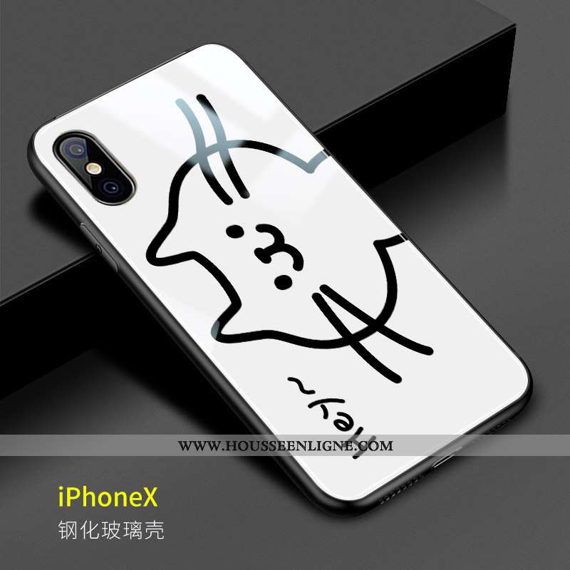 Coque iPhone X Créatif Dessin Animé Drôle Verre Téléphone Portable Chat Charmant Blanche