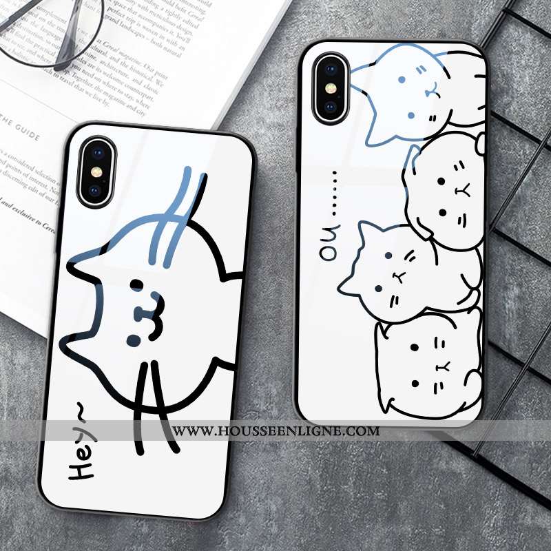Coque iPhone X Créatif Dessin Animé Drôle Verre Téléphone Portable Chat Charmant Blanche