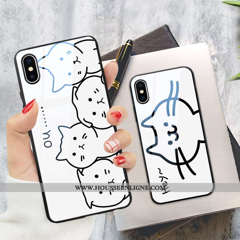 Coque iPhone X Créatif Dessin Animé Drôle Verre Téléphone Portable Chat Charmant Blanche