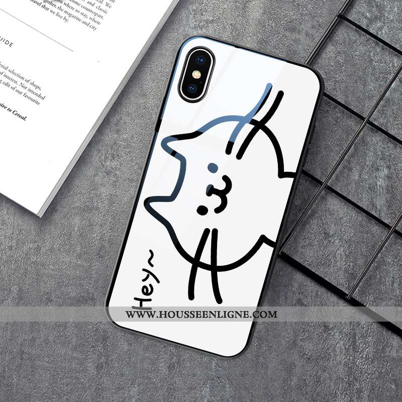 Coque iPhone X Créatif Dessin Animé Drôle Verre Téléphone Portable Chat Charmant Blanche
