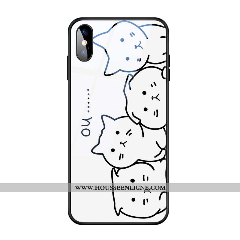 Coque iPhone X Créatif Dessin Animé Drôle Verre Téléphone Portable Chat Charmant Blanche