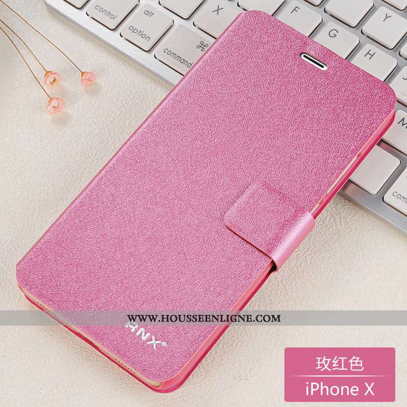 Coque iPhone X Cuir Silicone Housse Étui Difficile Rouge Incassable Rose