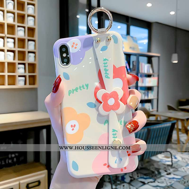 Coque iPhone X Dessin Animé Fluide Doux Blanc Incassable Silicone Fleurs Téléphone Portable Blanche