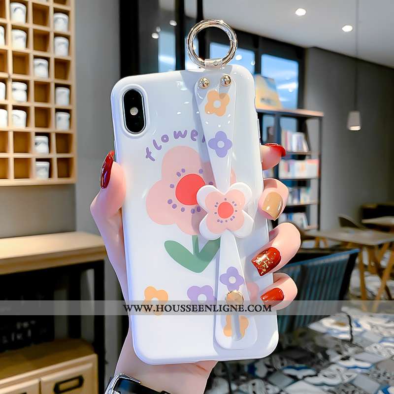 Coque iPhone X Dessin Animé Fluide Doux Blanc Incassable Silicone Fleurs Téléphone Portable Blanche