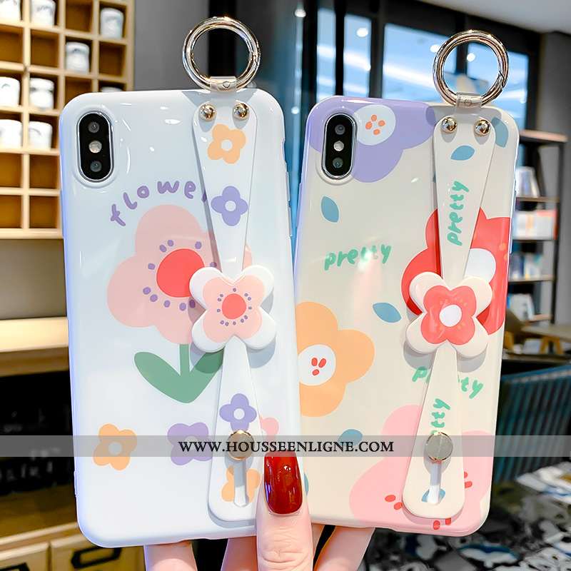 Coque iPhone X Dessin Animé Fluide Doux Blanc Incassable Silicone Fleurs Téléphone Portable Blanche