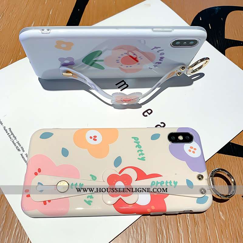 Coque iPhone X Dessin Animé Fluide Doux Blanc Incassable Silicone Fleurs Téléphone Portable Blanche