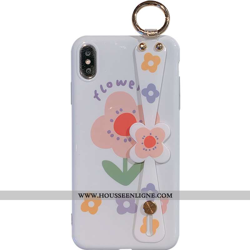 Coque iPhone X Dessin Animé Fluide Doux Blanc Incassable Silicone Fleurs Téléphone Portable Blanche