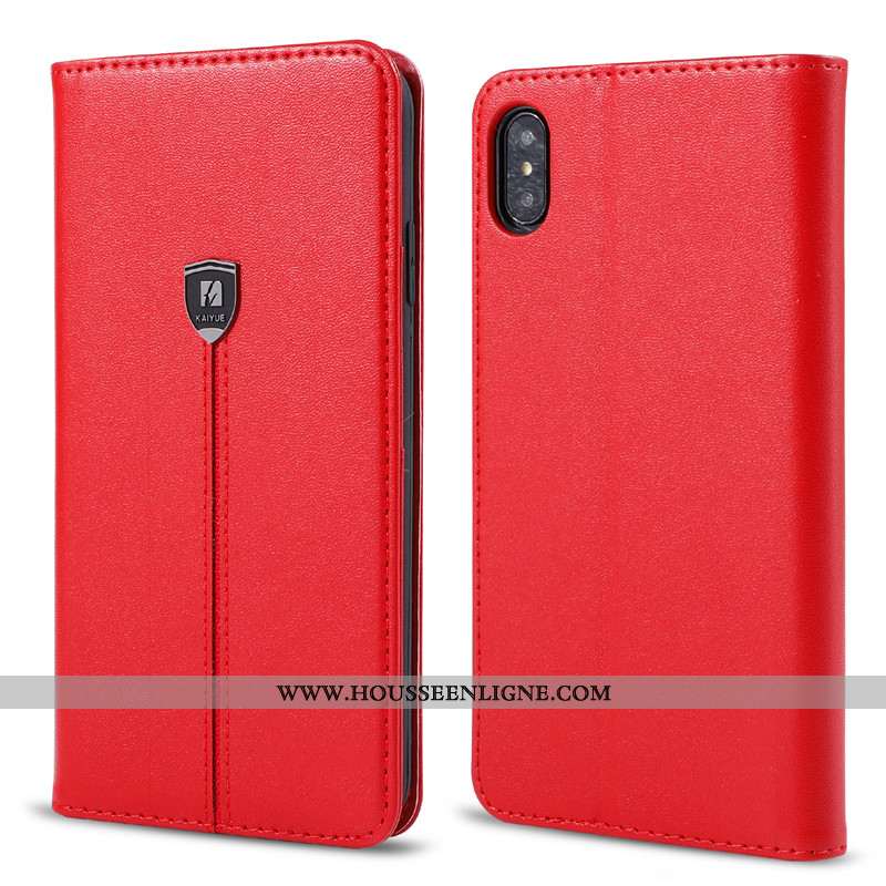 Coque iPhone X Fluide Doux Protection Nouveau Étui Téléphone Portable Rouge Cuir Véritable