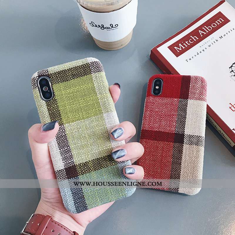 Coque iPhone X Fluide Doux Étui Rouge Flanelle Épissure Téléphone Portable Verte