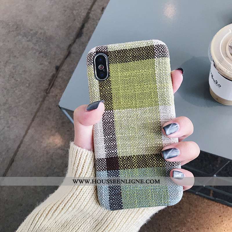 Coque iPhone X Fluide Doux Étui Rouge Flanelle Épissure Téléphone Portable Verte