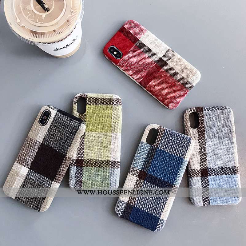 Coque iPhone X Fluide Doux Étui Rouge Flanelle Épissure Téléphone Portable Verte