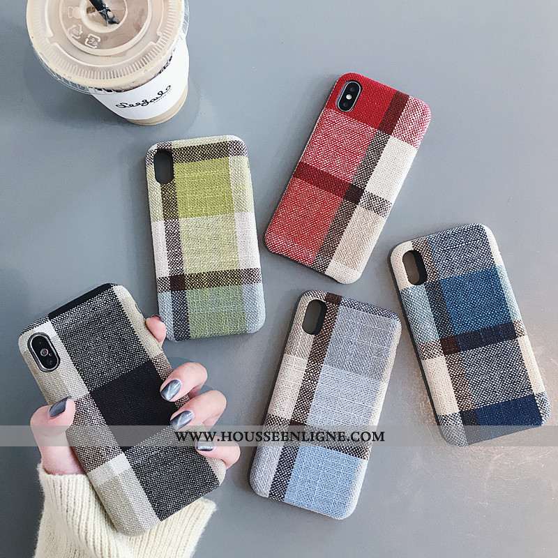 Coque iPhone X Fluide Doux Étui Rouge Flanelle Épissure Téléphone Portable Verte