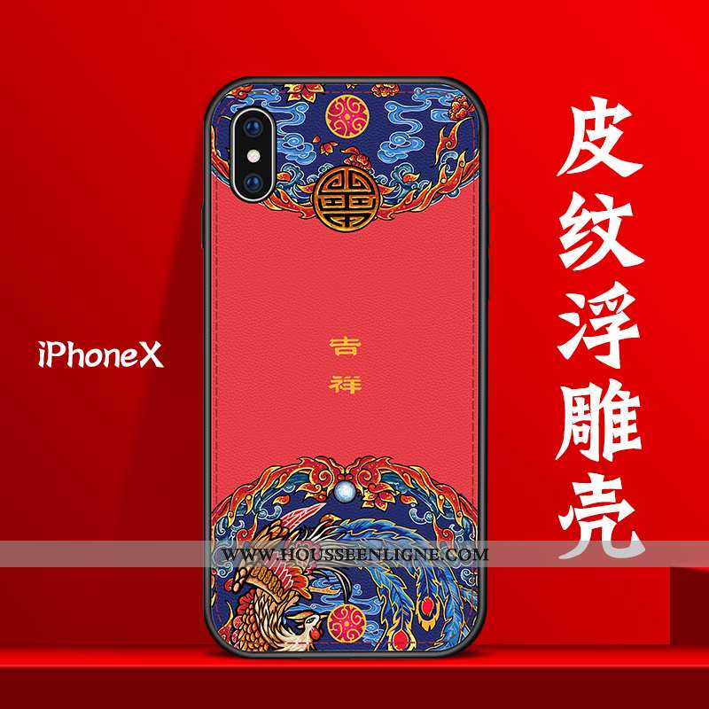 Coque iPhone X Gaufrage Tendance Amoureux Tout Compris Rouge Cuir