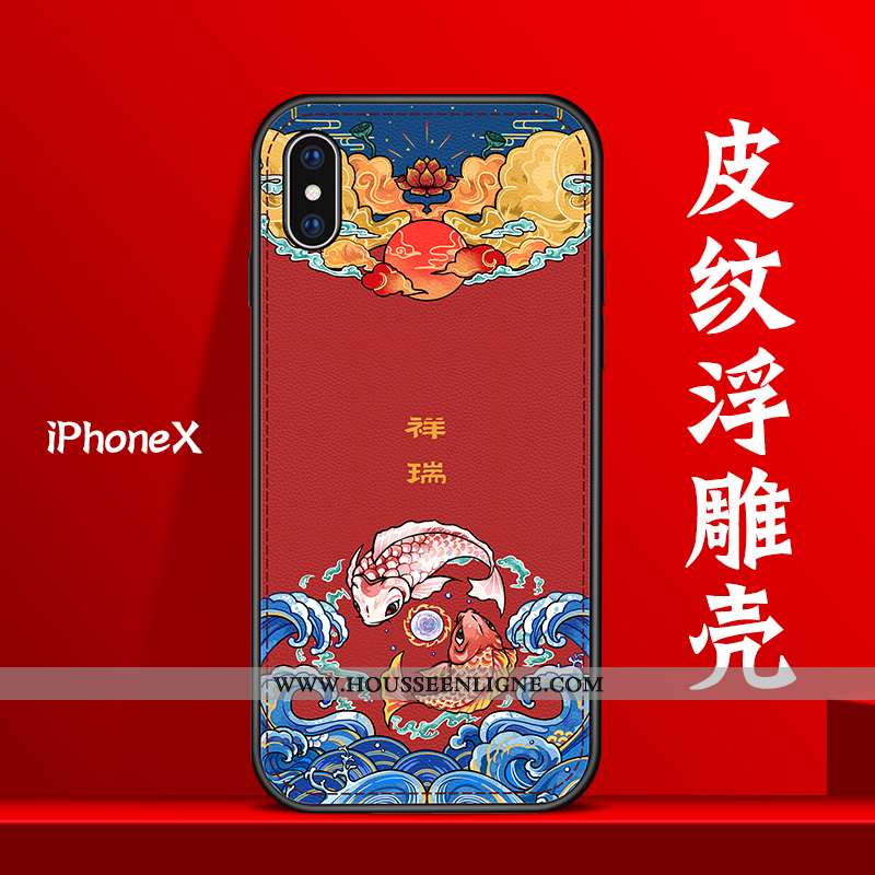 Coque iPhone X Gaufrage Tendance Amoureux Tout Compris Rouge Cuir