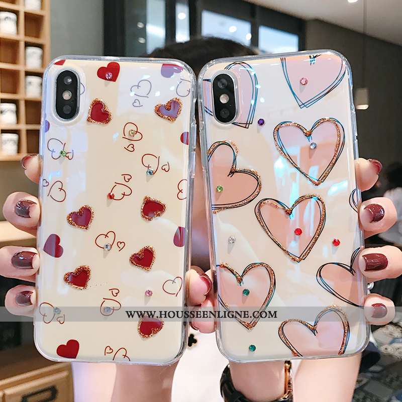 Coque iPhone X Protection Strass Fluide Doux Amour Rose Silicone Tendance Rouge