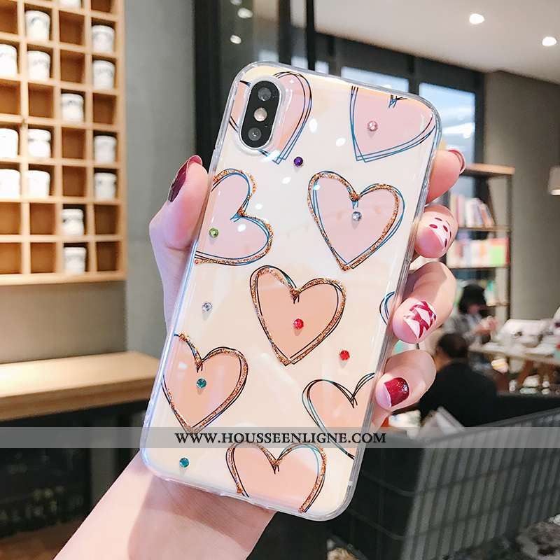 Coque iPhone X Protection Strass Fluide Doux Amour Rose Silicone Tendance Rouge