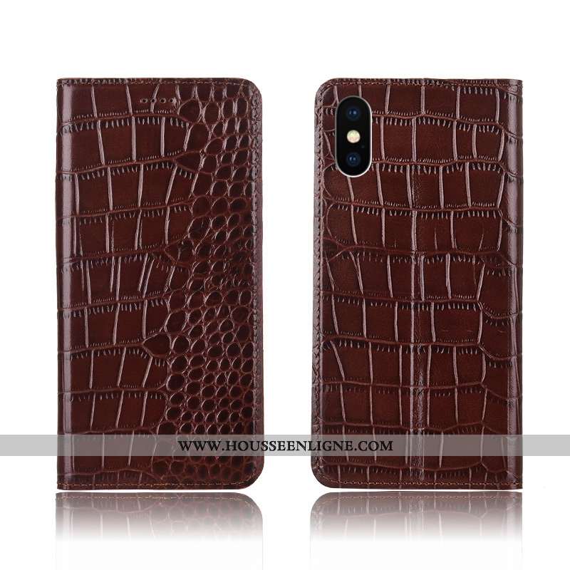 Coque iPhone X Silicone Protection Créatif Cuir Véritable Téléphone Portable Clamshell Cuir Marron