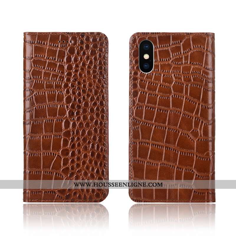 Coque iPhone X Silicone Protection Créatif Cuir Véritable Téléphone Portable Clamshell Cuir Marron