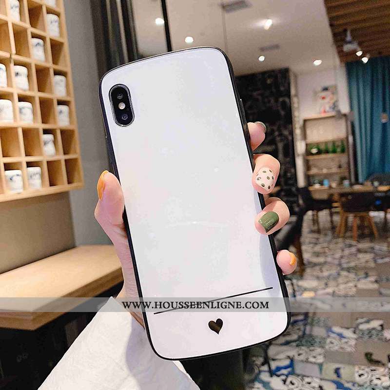 Coque iPhone X Tendance Protection Net Rouge Verre Amoureux Créatif Téléphone Portable Blanche