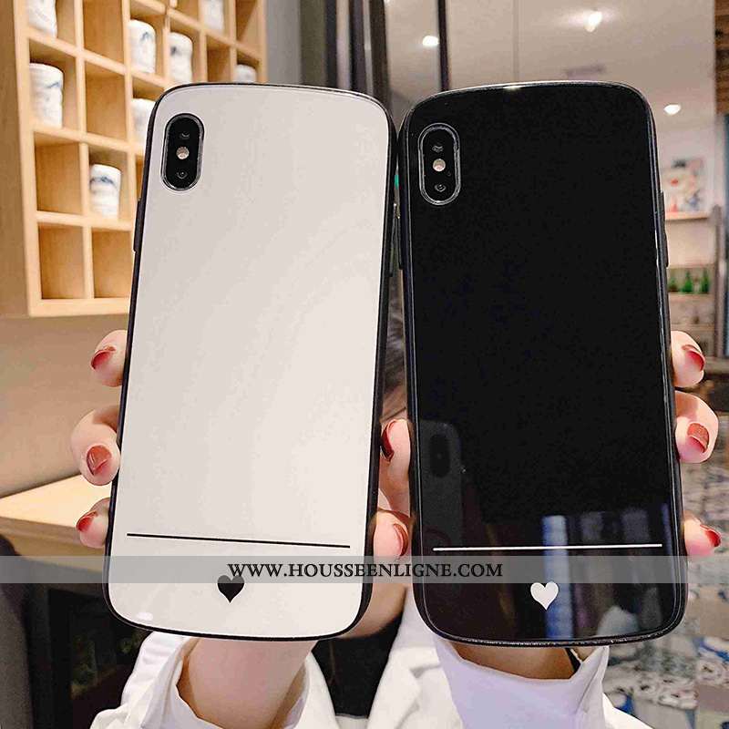 Coque iPhone X Tendance Protection Net Rouge Verre Amoureux Créatif Téléphone Portable Blanche