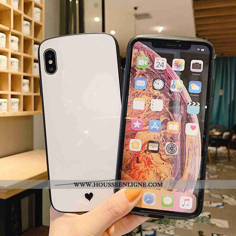 Coque iPhone X Tendance Protection Net Rouge Verre Amoureux Créatif Téléphone Portable Blanche