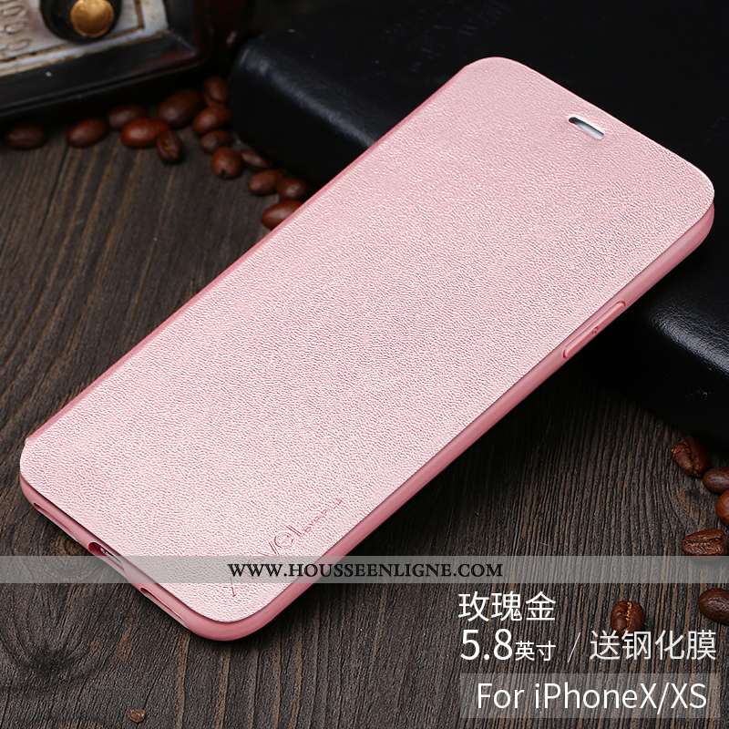 Coque iPhone X Ultra Tendance Rouge Cuir Personnalité Tout Compris Téléphone Portable Rose