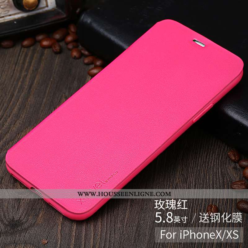 Coque iPhone X Ultra Tendance Rouge Cuir Personnalité Tout Compris Téléphone Portable Rose