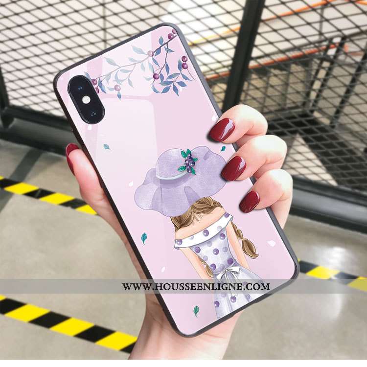 Coque iPhone X Verre Personnalité Nouveau Mode Incassable Art Net Rouge Rose