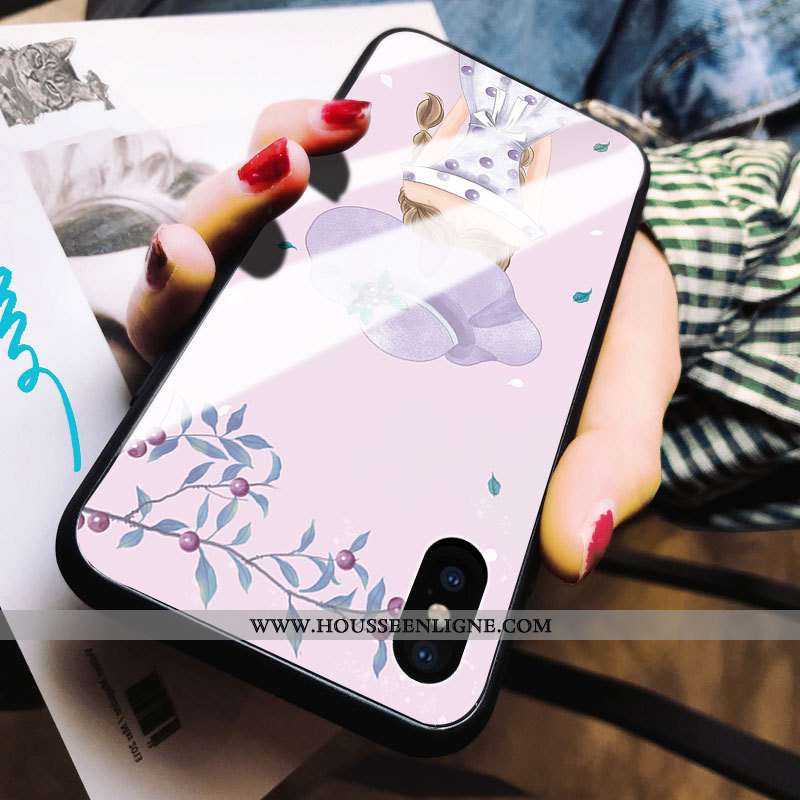 Coque iPhone X Verre Personnalité Nouveau Mode Incassable Art Net Rouge Rose