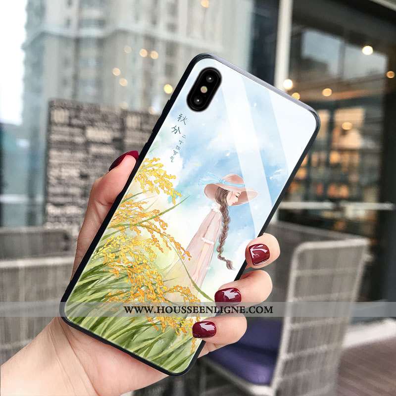 Coque iPhone X Verre Personnalité Nouveau Mode Incassable Art Net Rouge Rose