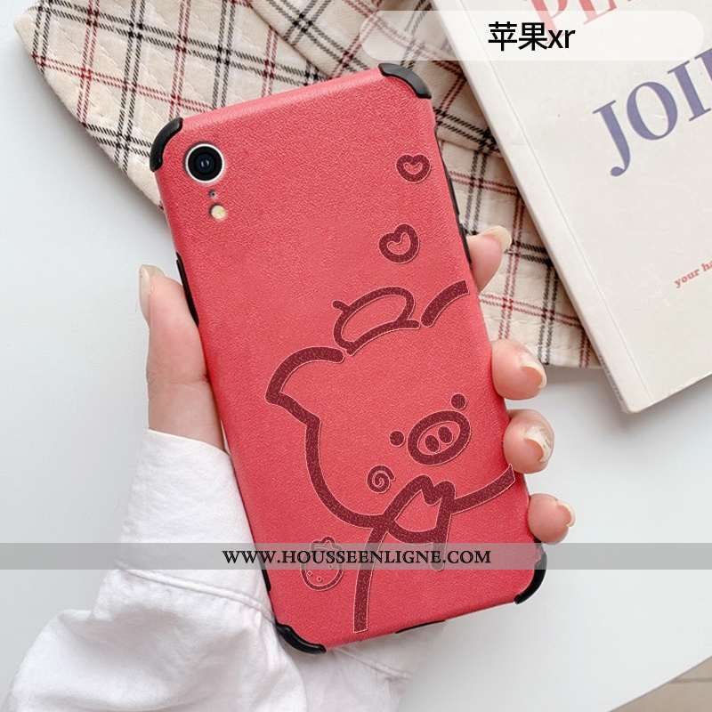 Coque iPhone Xr Créatif Gaufrage Fluide Doux Protection Incassable Modèle Fleurie Rouge