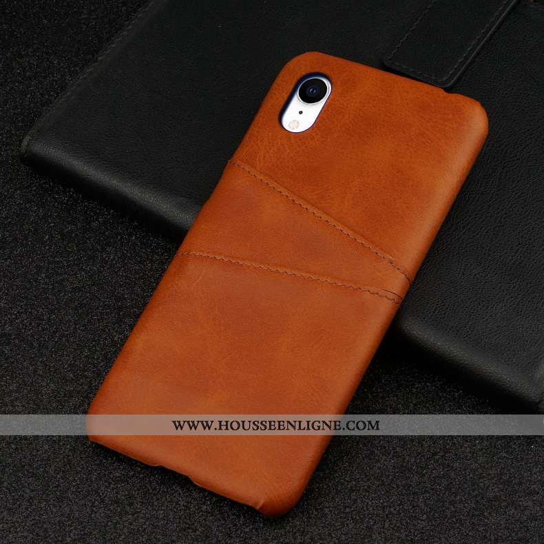 Coque iPhone Xr Cuir Mode Bordure Membrane Bleu Marin Personnalité Tempérer Bleu Foncé