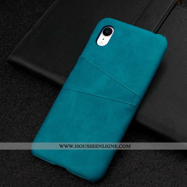 Coque iPhone Xr Cuir Mode Bordure Membrane Bleu Marin Personnalité Tempérer Bleu Foncé