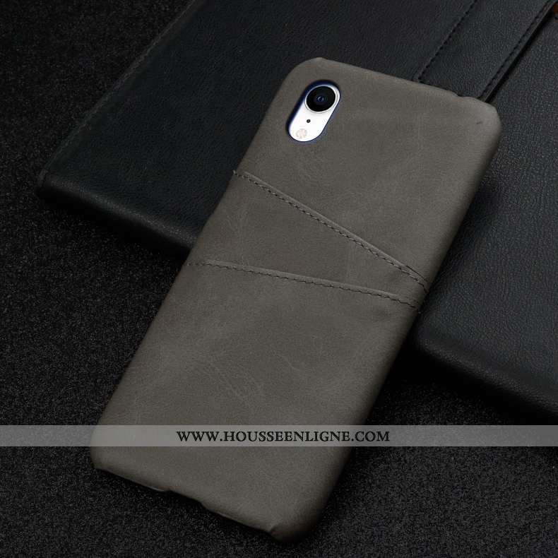 Coque iPhone Xr Cuir Mode Bordure Membrane Bleu Marin Personnalité Tempérer Bleu Foncé