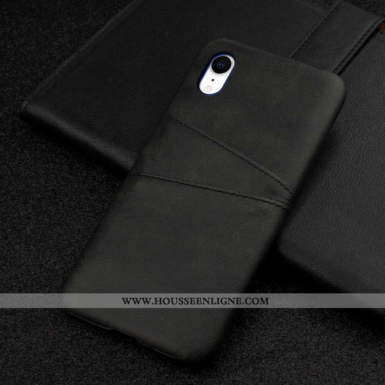Coque iPhone Xr Cuir Mode Bordure Membrane Bleu Marin Personnalité Tempérer Bleu Foncé