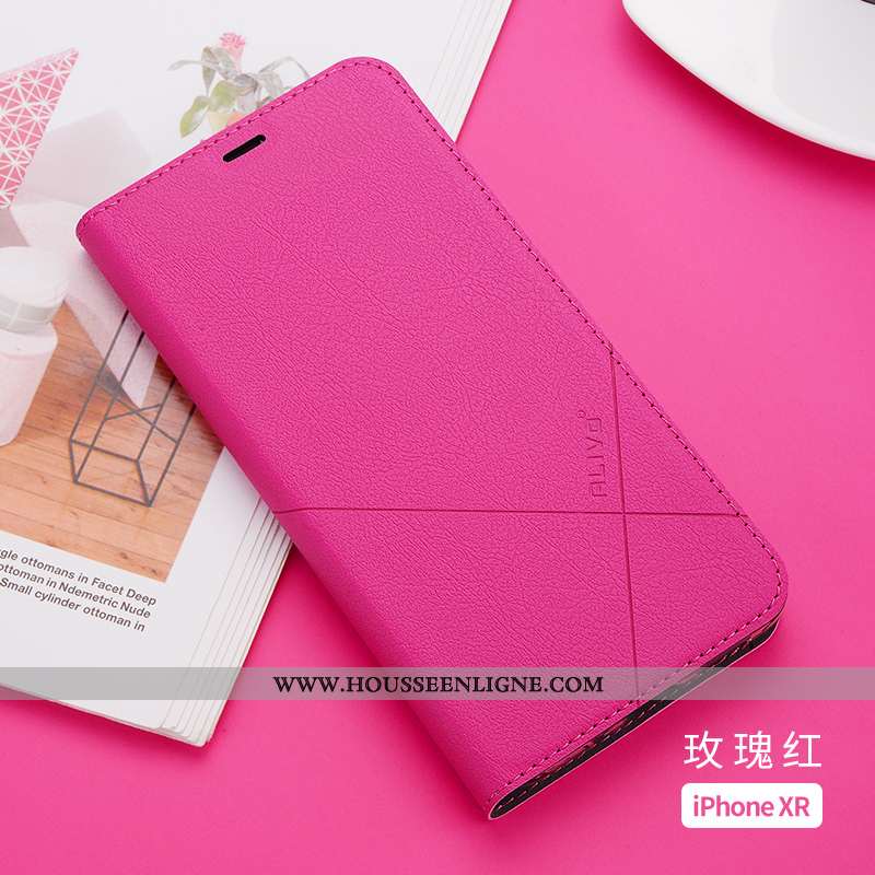 Coque iPhone Xr Fluide Doux Silicone Cuir Rouge Légère Clamshell Tout Compris Rose