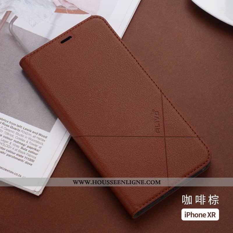 Coque iPhone Xr Fluide Doux Silicone Cuir Rouge Légère Clamshell Tout Compris Rose