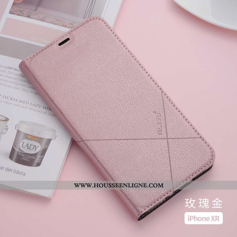 Coque iPhone Xr Fluide Doux Silicone Cuir Rouge Légère Clamshell Tout Compris Rose