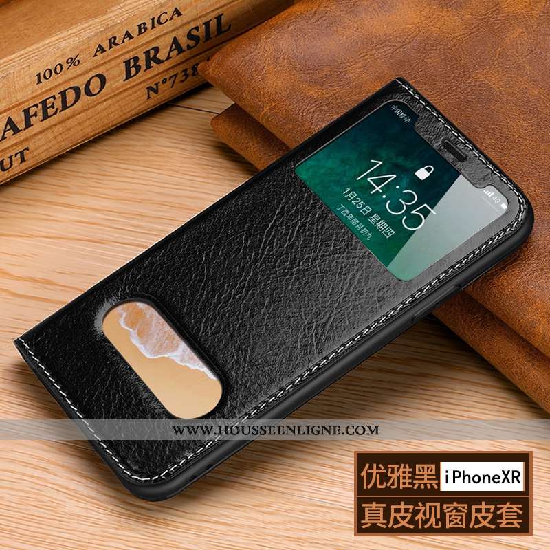 Coque iPhone Xr Personnalité Créatif Téléphone Portable Housse Business Cuir Véritable Bovins Marron