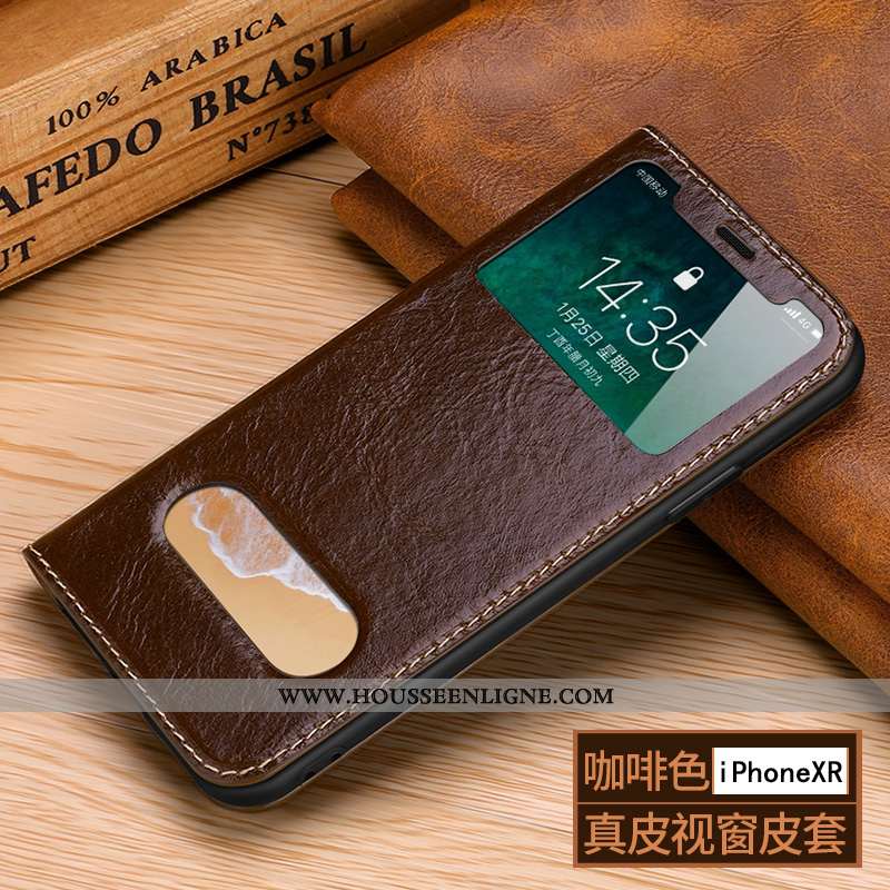 Coque iPhone Xr Personnalité Créatif Téléphone Portable Housse Business Cuir Véritable Bovins Marron