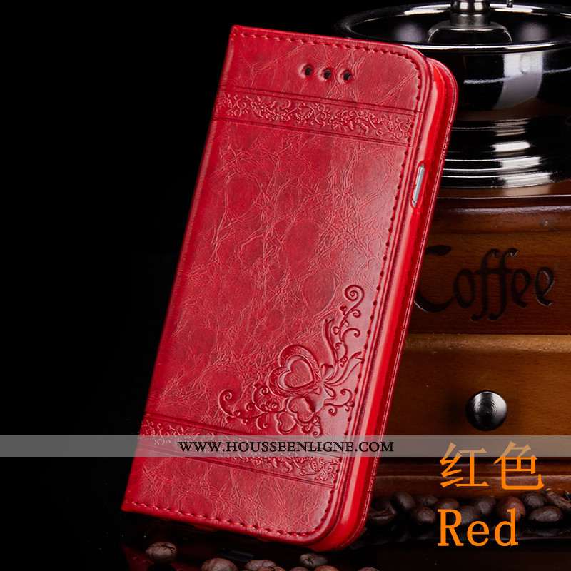 Coque iPhone Xr Portefeuille Cuir Protection Tout Compris Carte Rouge Téléphone Portable