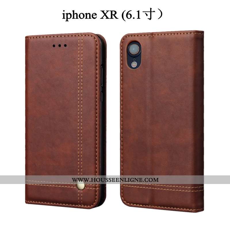 Coque iPhone Xr Protection Cuir Housse Téléphone Portable Étui Tout Compris Marron