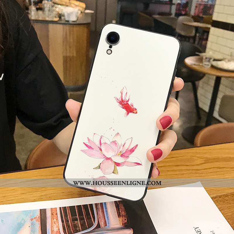 Coque iPhone Xr Silicone Délavé En Daim Incassable Gaufrage Téléphone Portable Tout Compris Tendance