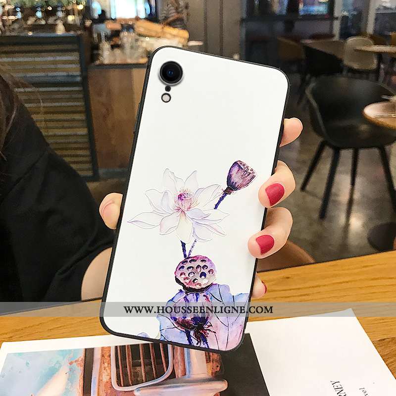 Coque iPhone Xr Silicone Délavé En Daim Incassable Gaufrage Téléphone Portable Tout Compris Tendance