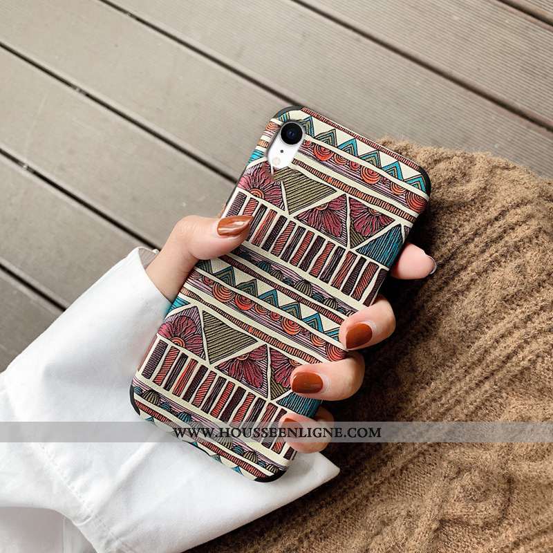 Coque iPhone Xr Tendance Fluide Doux Ethnique Incassable Créatif Personnalité Tout Compris Rouge