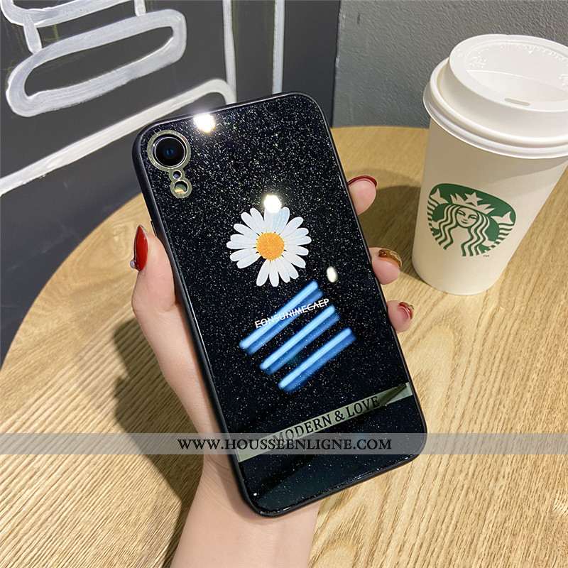 Coque iPhone Xr Tendance Légère Rose Incassable Net Rouge Frais Placage Noir