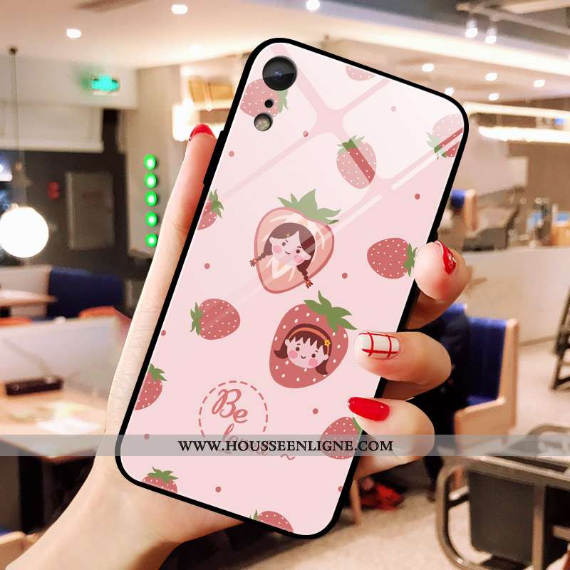 Coque iPhone Xr Verre Bovins Frais Incassable Petit Vert Rose