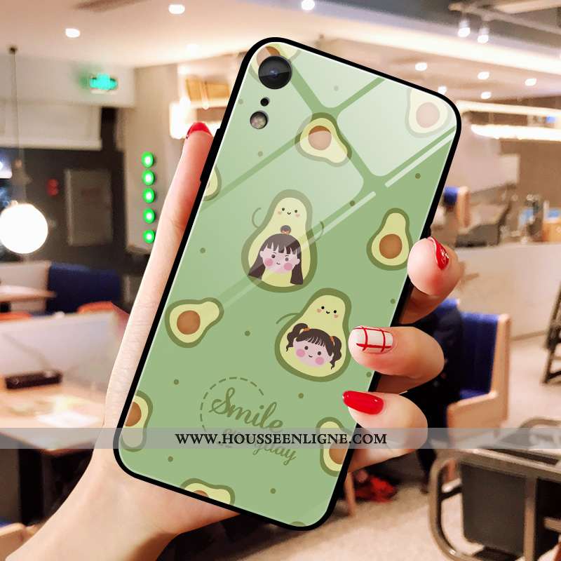 Coque iPhone Xr Verre Bovins Frais Incassable Petit Vert Rose